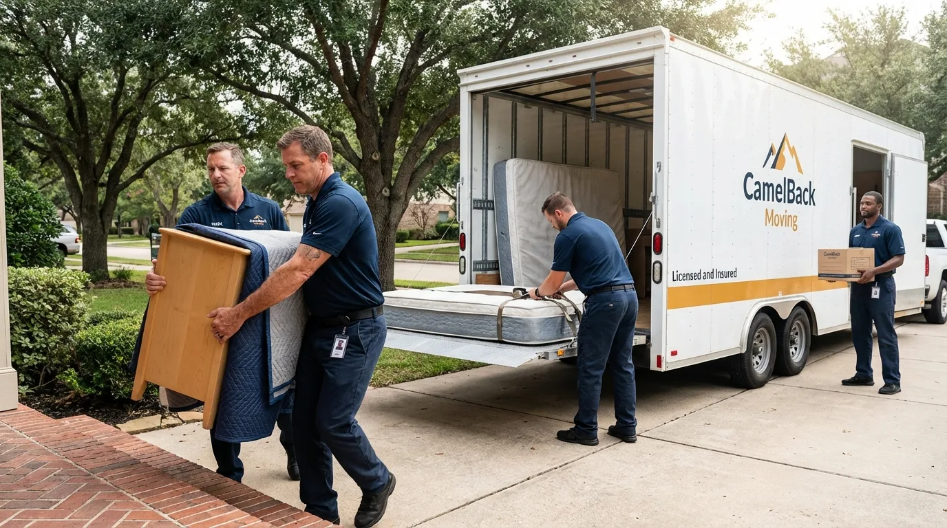 Crew loading residential truck for cross-state move from Venice, FL